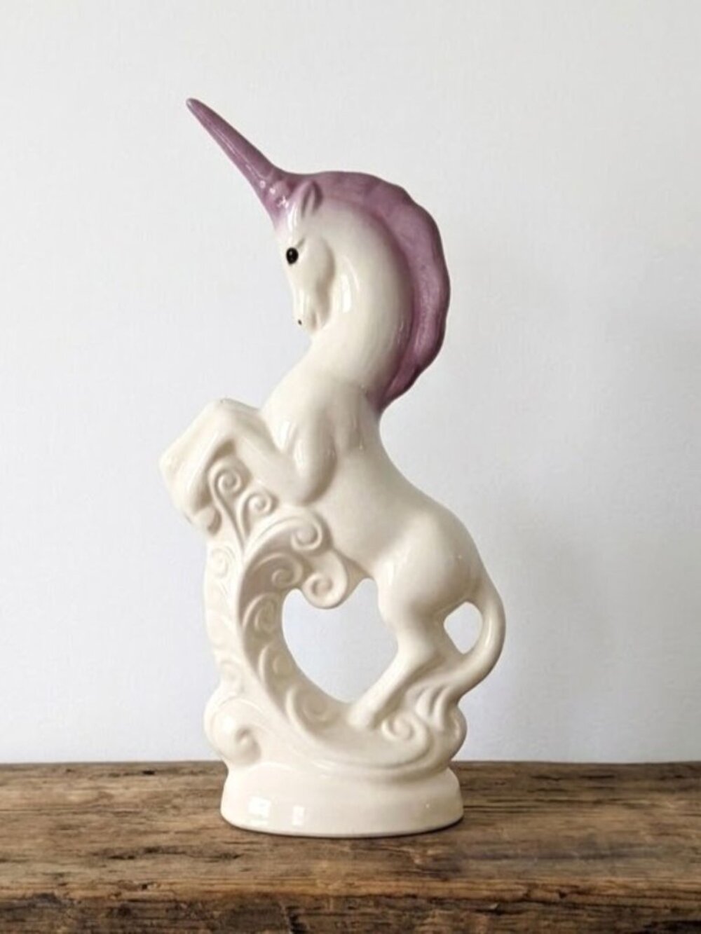 Vintage Ceramic Unicorn White and Purple Mid-Century Modern MCM 13.5" Figurine